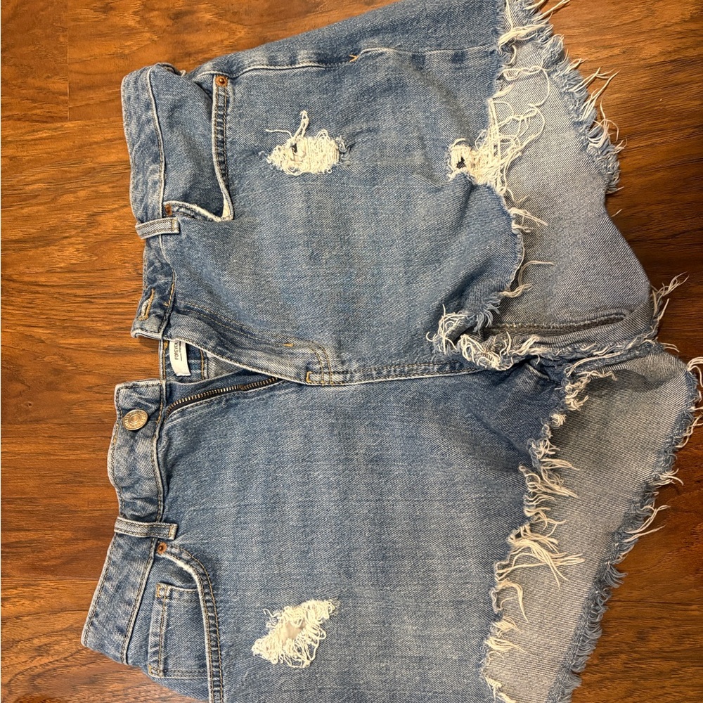 Forever 21 Blue High-Rise Denim Shorts